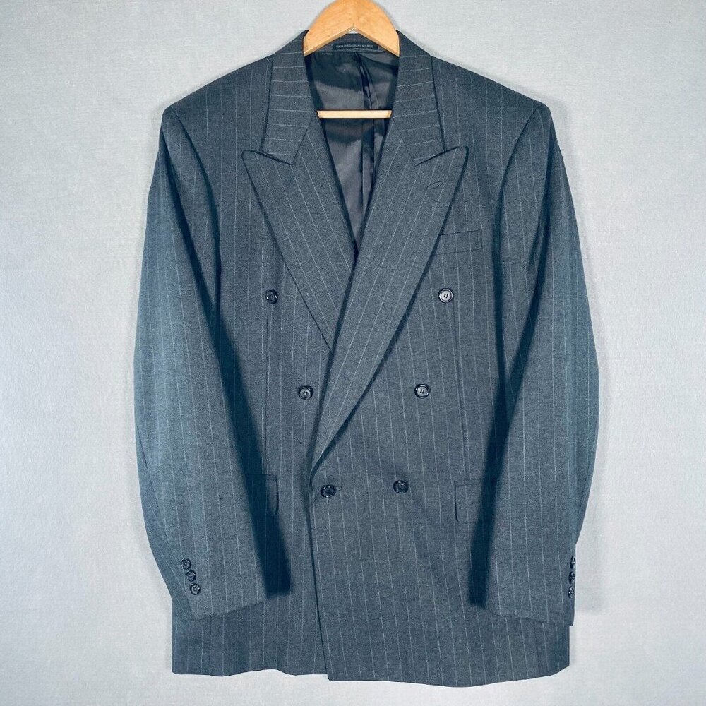 Vintage Pierre Balmain Blazer Mens 42L Gray Wool Blend Double Breasted Jacket